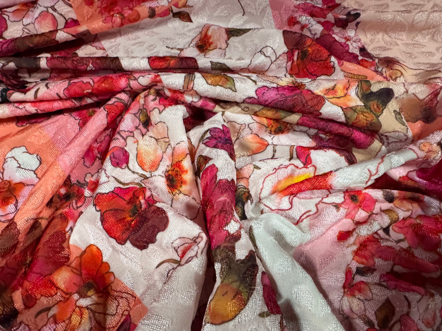 Stretch spandex jersey jacquard fabric, per metre - floral patchwork print - pink