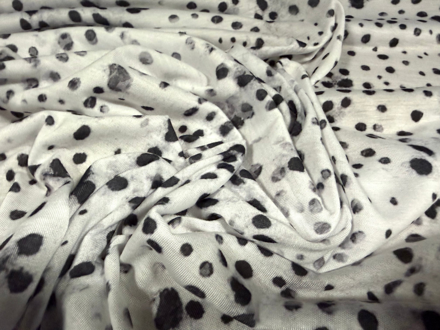 Soft handle single jersey fabric, per metre - stylised Dalmatian print - black & white