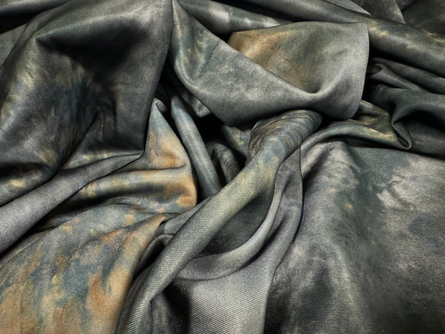 Scuba stretch spandex double jersey fabric, per metre - distressed floral print - pewter & amber