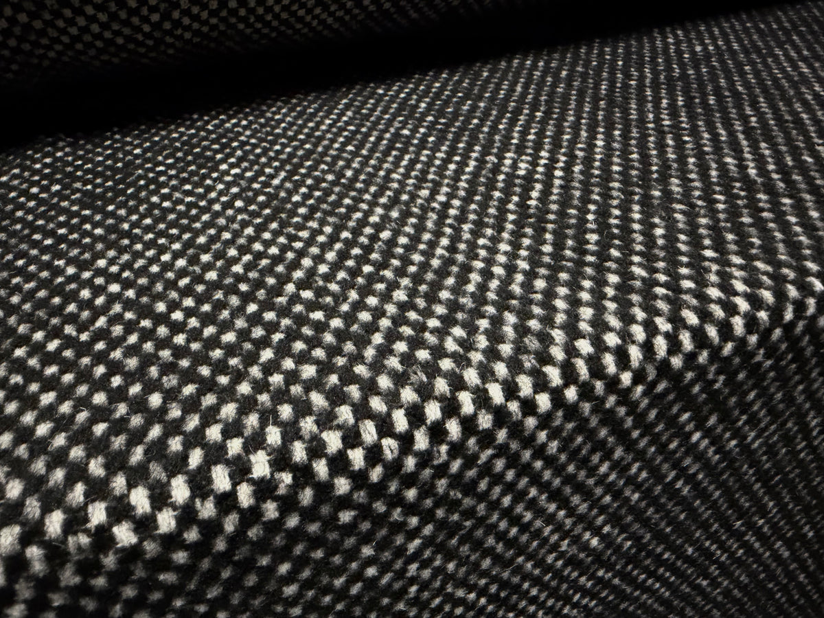 Heavyweight wool bouclé fabric, per metre - dobby spot - black & white