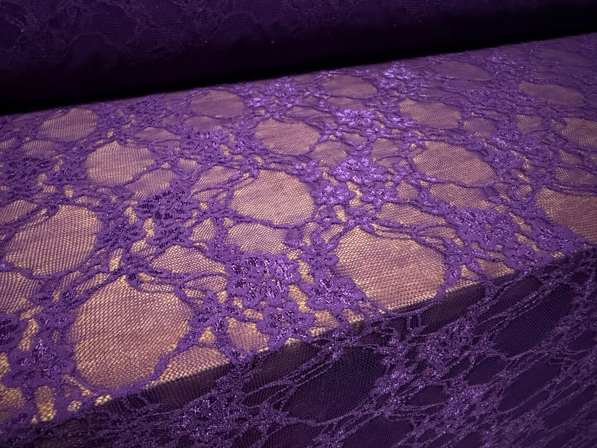 Stretch spandex mesh lace net fabric, per metre - floral - African Violet