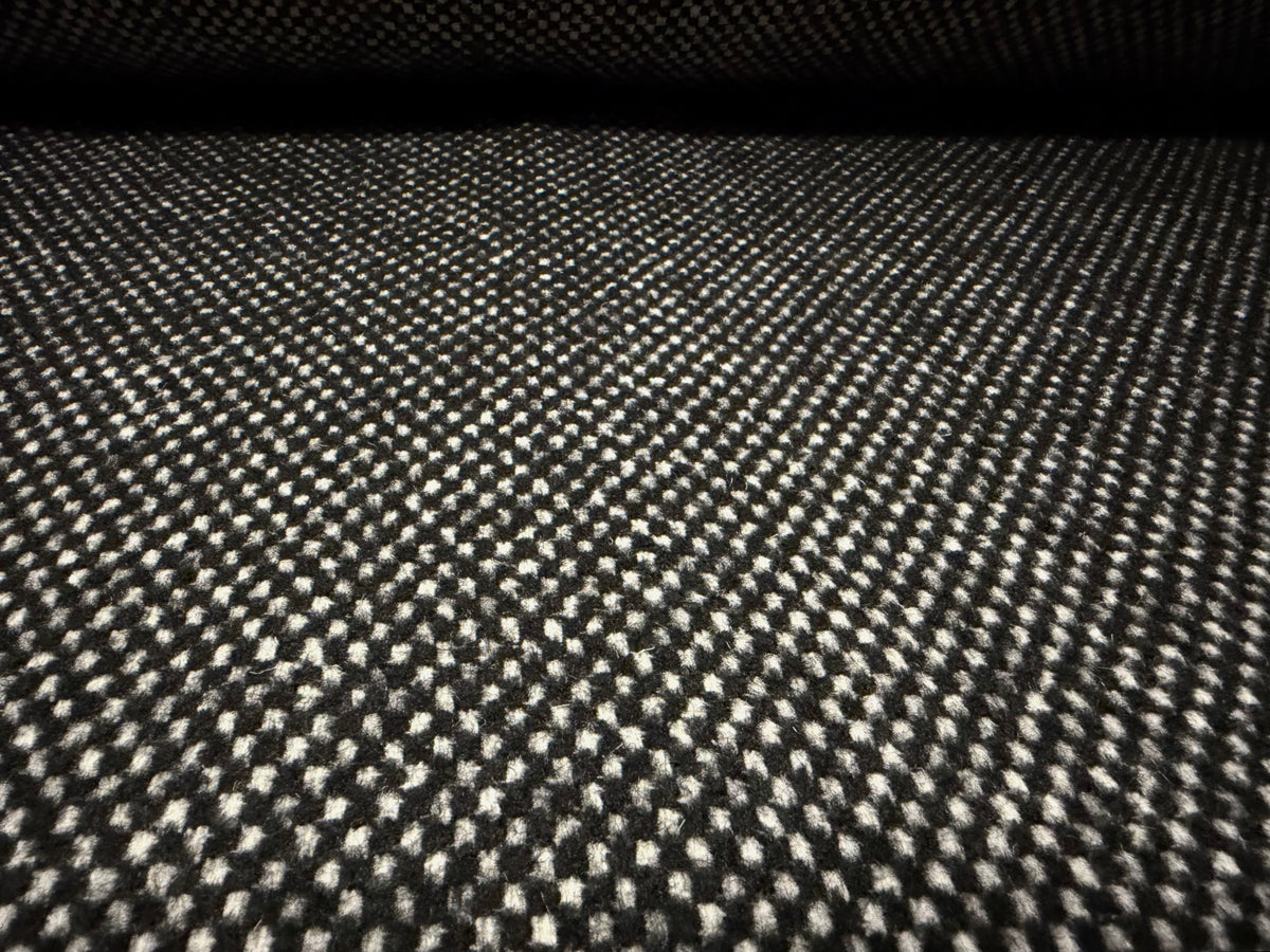 Heavyweight wool bouclé fabric, per metre - dobby spot - black & white