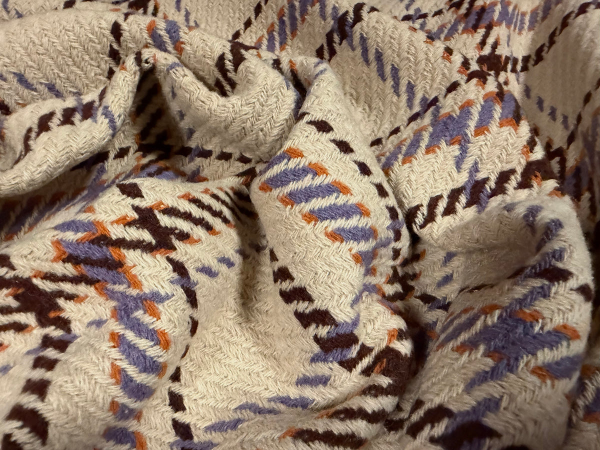 Heavyweight wool bouclé twill fabric, per metre - check - stone & lilac