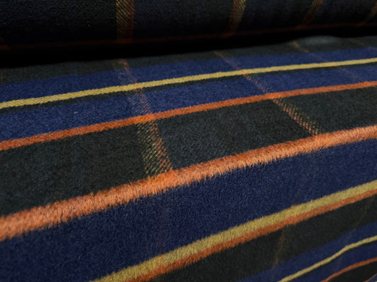 Soft wool flannel fabric, per metre - check - navy & burnt orange