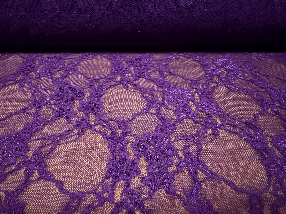 Stretch spandex mesh lace net fabric, per metre - floral - African Violet