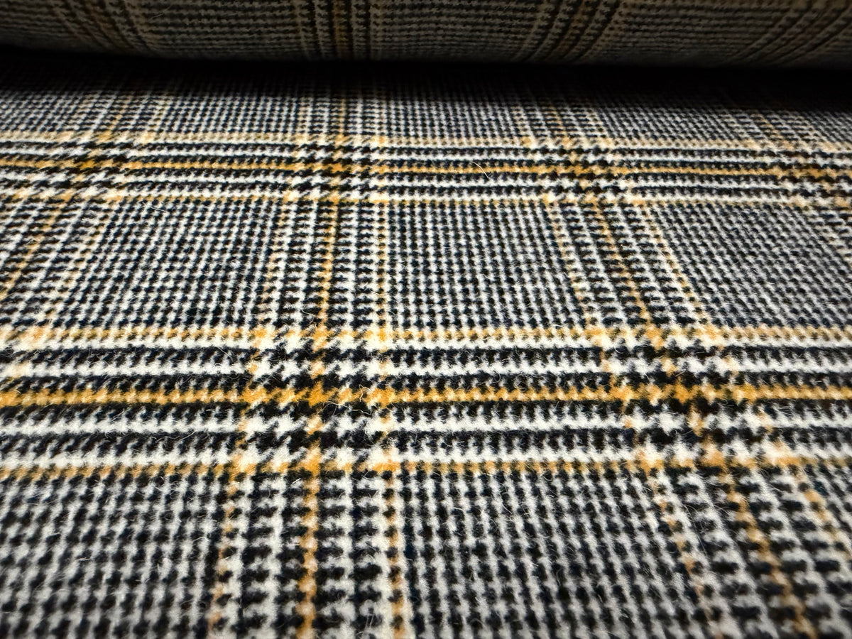 Wool flannel fabric, per metre - dogtooth check - black & gold