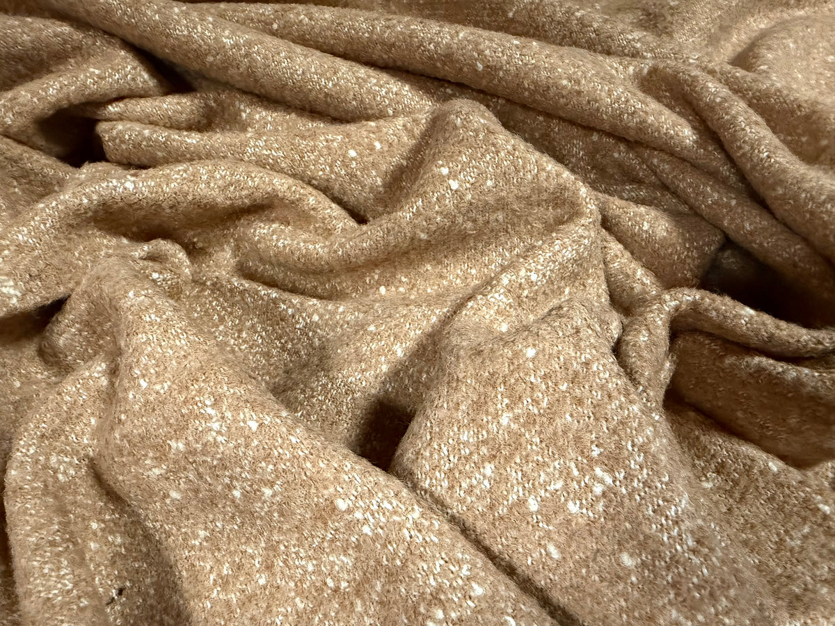 Heavyweight wool bouclé fabric, per metre - fleck - light brown & cream
