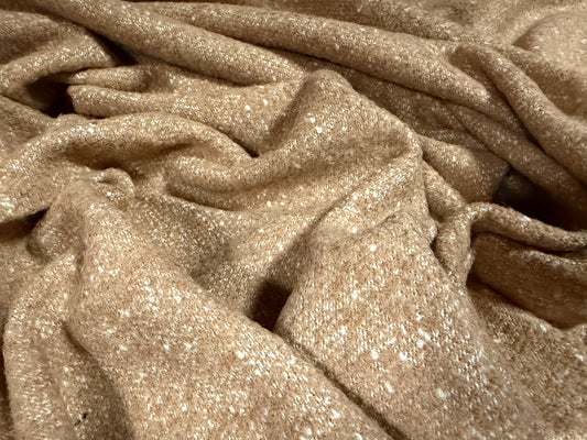 Heavyweight wool bouclé fabric, per metre - fleck - light brown & cream