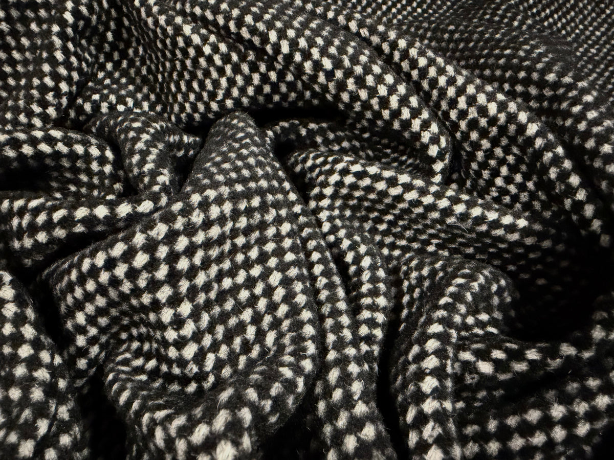 Heavyweight wool bouclé fabric, per metre - dobby spot - black & white