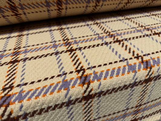 Heavyweight wool bouclé twill fabric, per metre - check - stone & lilac