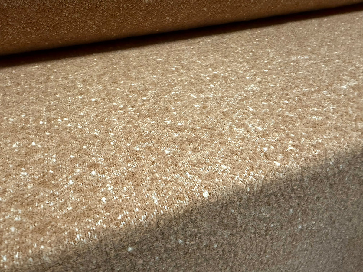 Heavyweight wool bouclé fabric, per metre - fleck - light brown & cream