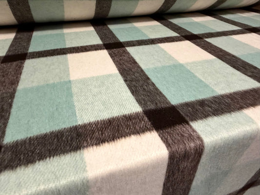 Soft wool flannel fabric, per metre - check - aqua