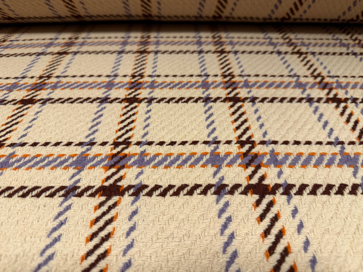 Heavyweight wool bouclé twill fabric, per metre - check - stone & lilac