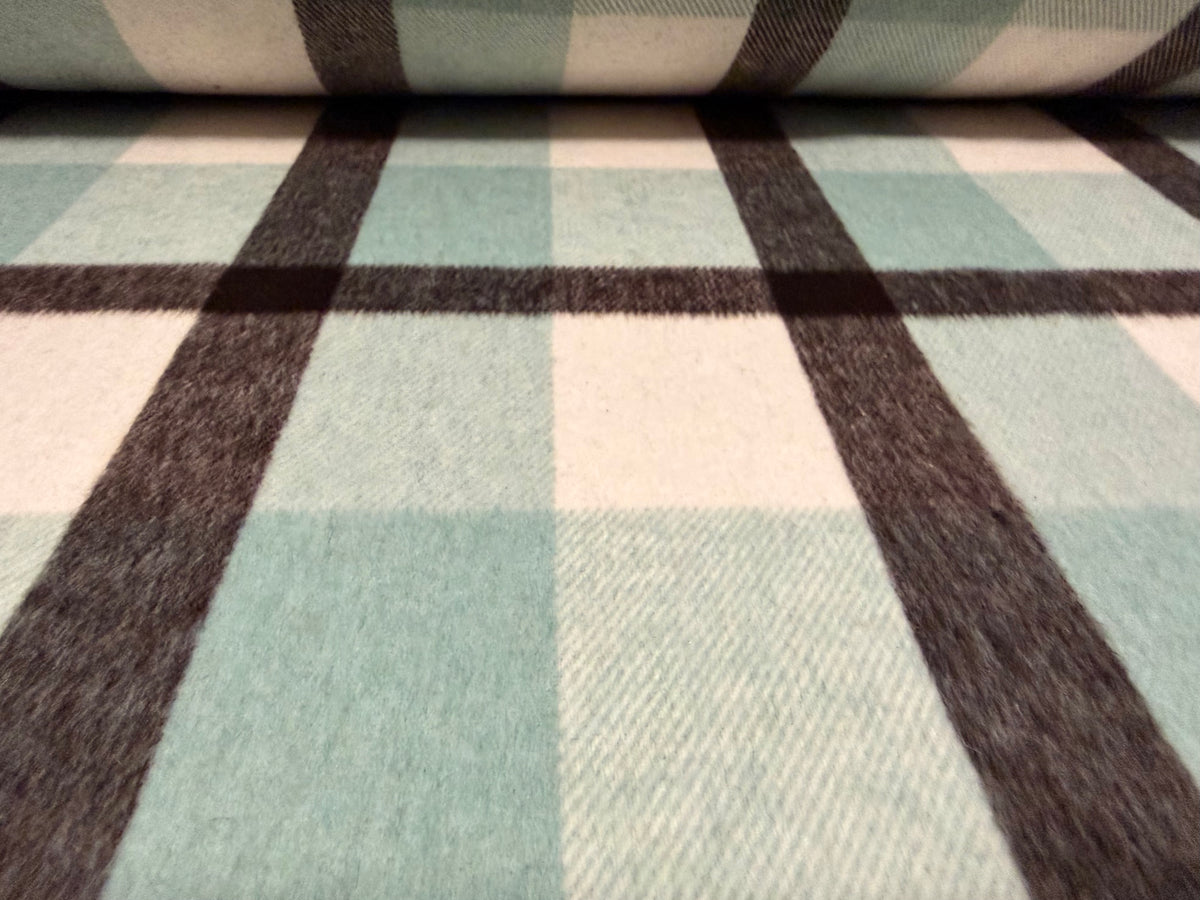 Soft wool flannel fabric, per metre - check - aqua