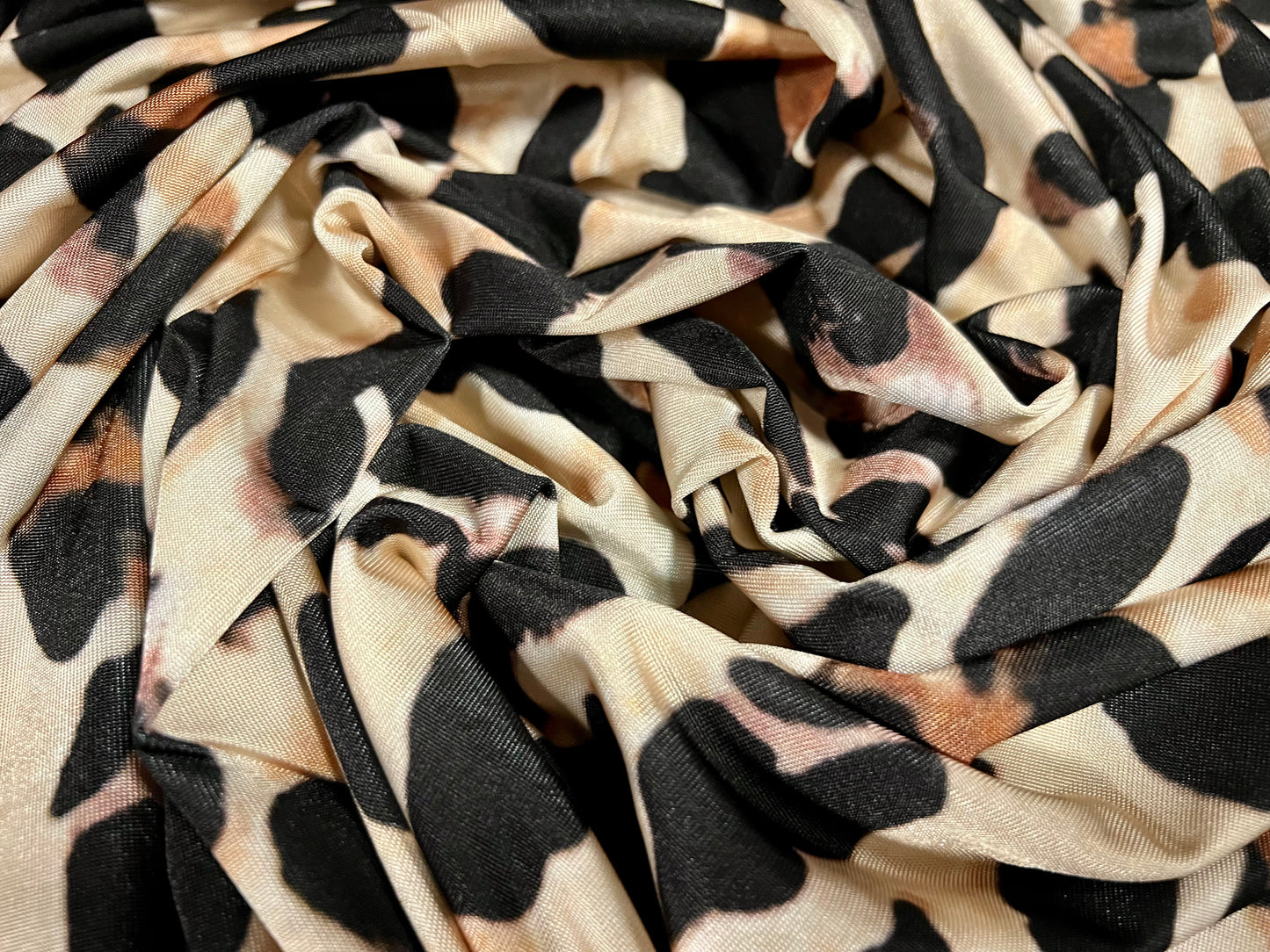 Stretch spandex single jersey fabric, per metre - jumbo cheetah print - cream