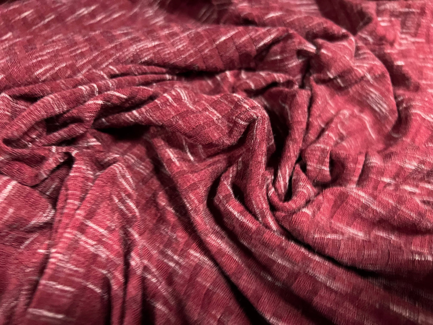 Soft stretch ribbed jersey knit fabric, per metre - dash melange - wine