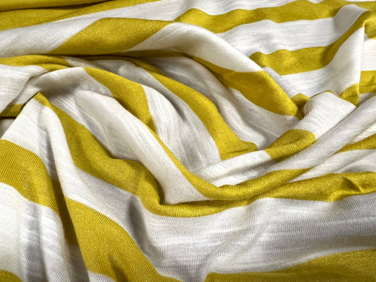 Soft handle slub single jersey fabric, per metre - stripe - mustard & white