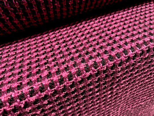 Wool blend bouclé fabric, per metre - jacquard - fuchsia pink & black