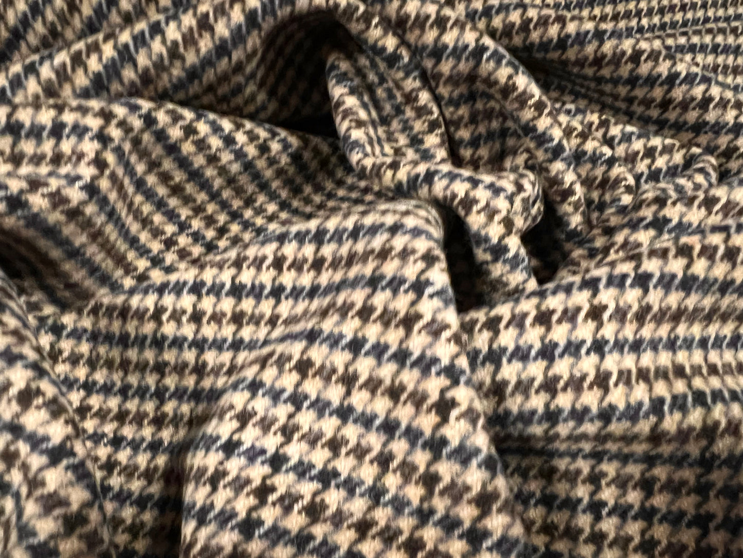 Wool mouflon coat jacket fabric, per metre - dogtooth check - stone & blue