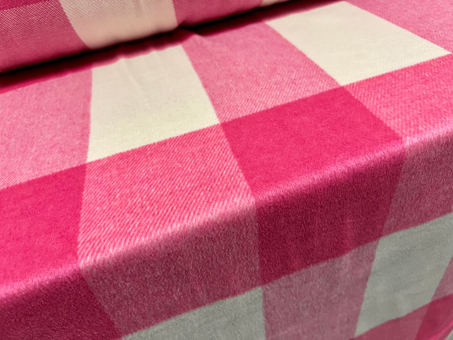 Wool mouflon coat jacket fabric, per metre - buffalo check - pink & white