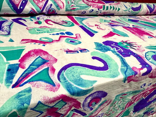 Vintage shellsuit fabric, per metre - retro 80s print - white pink & mint