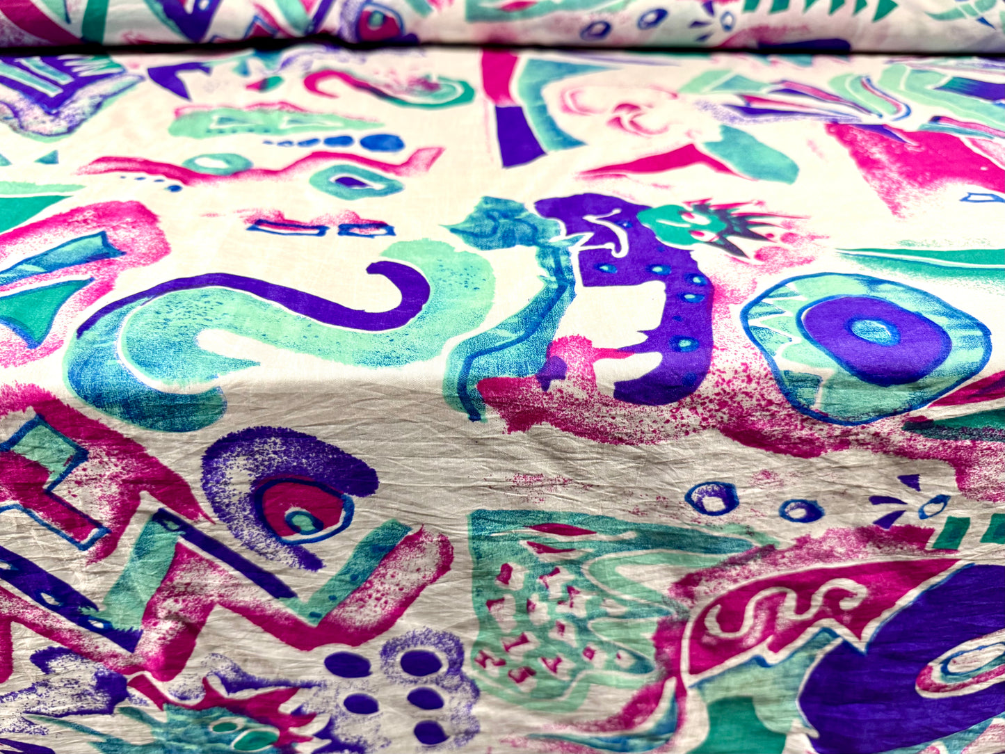 Vintage shellsuit fabric, per metre - retro 80s print - white pink & mint