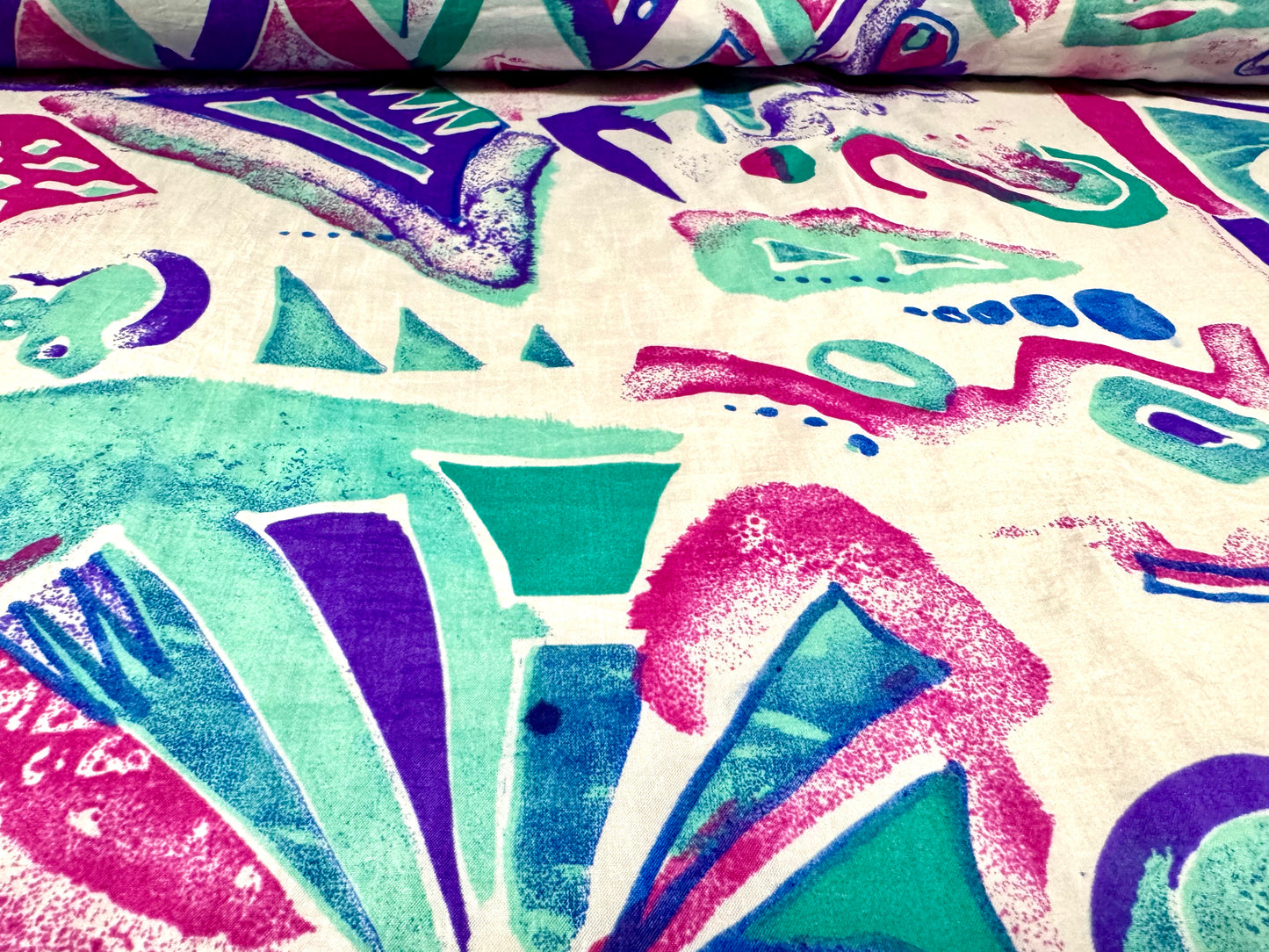 Vintage shellsuit fabric, per metre - retro 80s print - white pink & mint