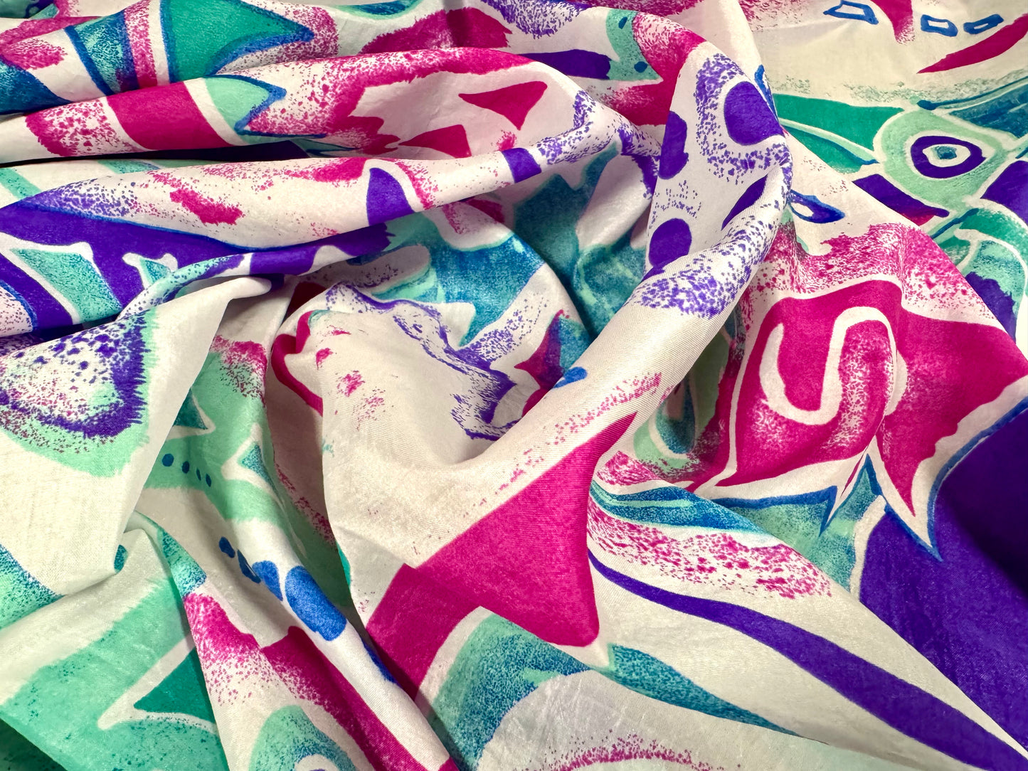 Vintage shellsuit fabric, per metre - retro 80s print - white pink & mint