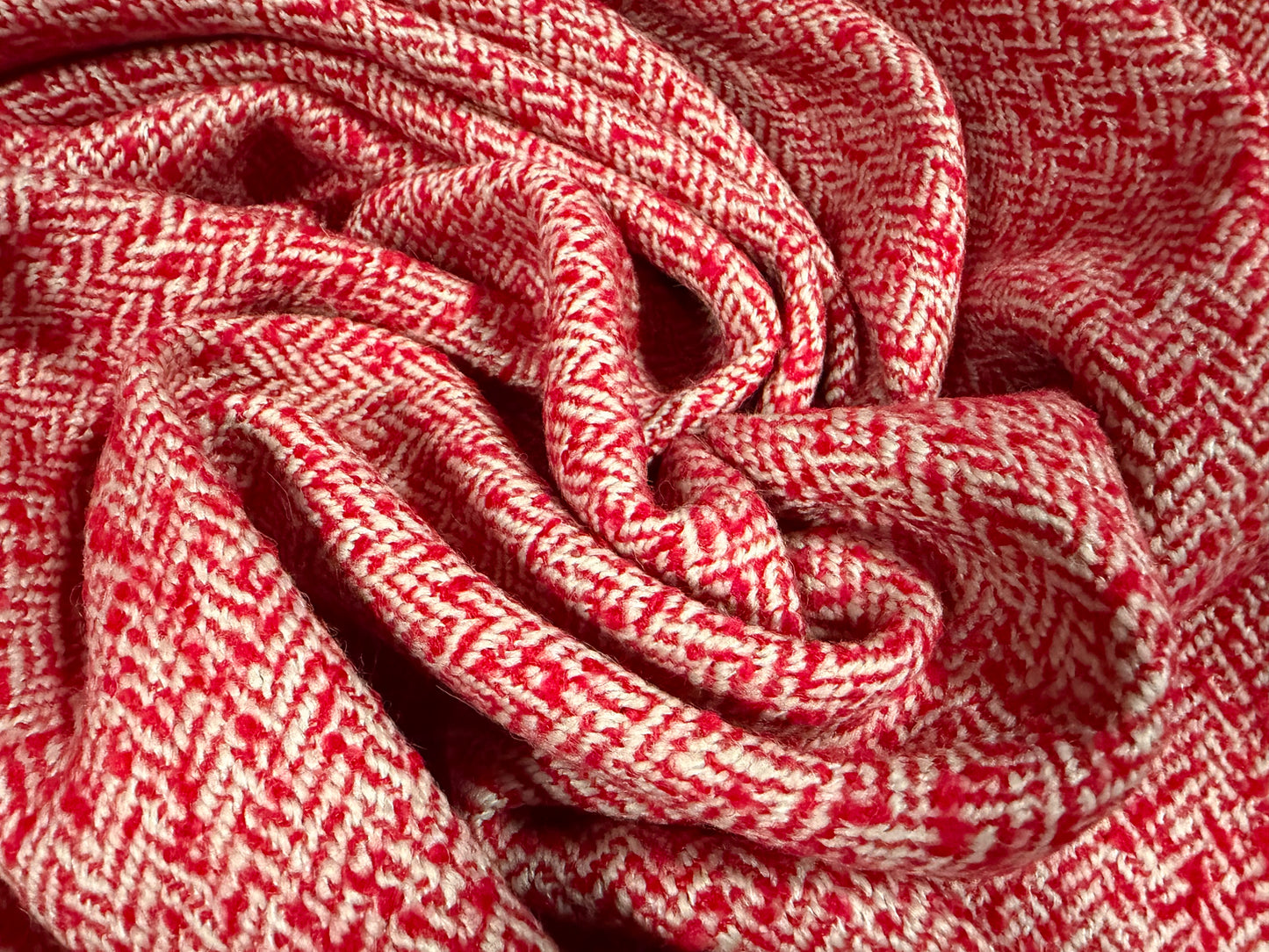 Heavyweight wool bouclé fabric, per metre - herringbone - red