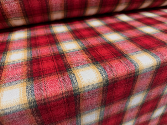 Wool flannel fabric, per metre - Stewart tartan - red