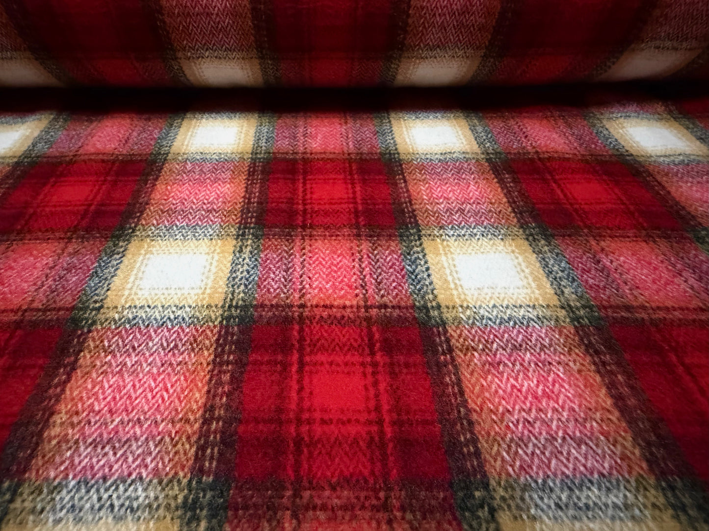 Wool flannel fabric, per metre - Stewart tartan - red