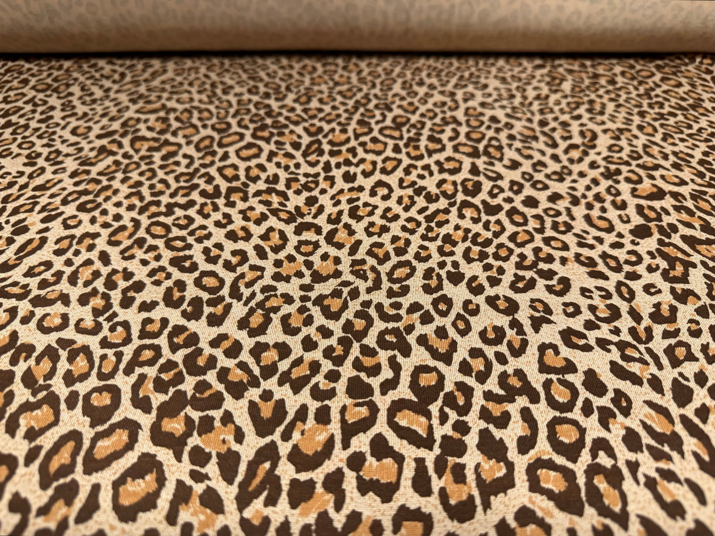 Viscose spandex stretch jersey fabric, per metre - leopardskin print - brown