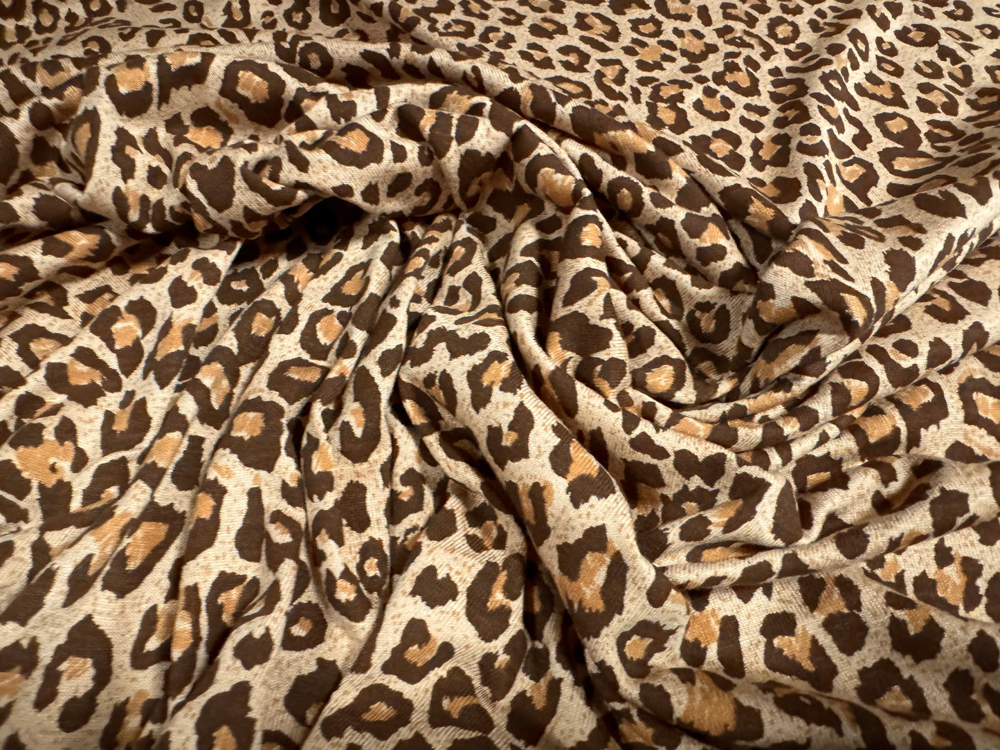 Viscose spandex stretch jersey fabric, per metre - leopardskin print - brown