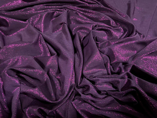 Metallic shimmer lamé stretch jersey dress fabric, per metre - purple
