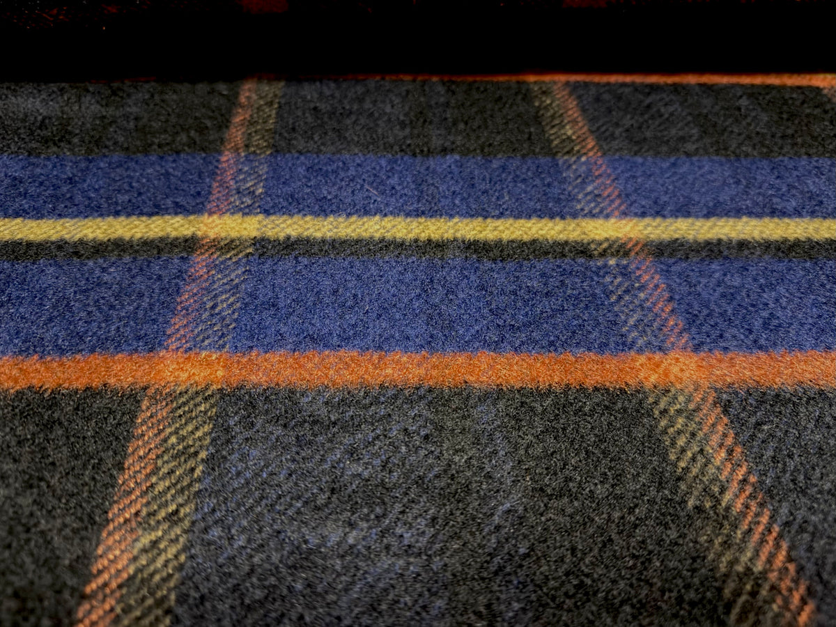 Soft wool flannel fabric, per metre - check - navy & burnt orange