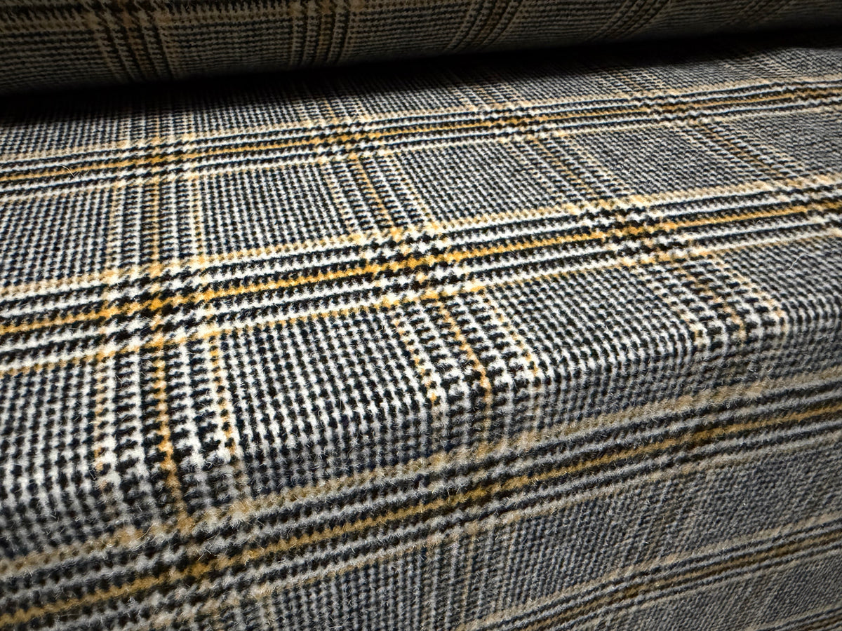 Wool flannel fabric, per metre - dogtooth check - black & gold