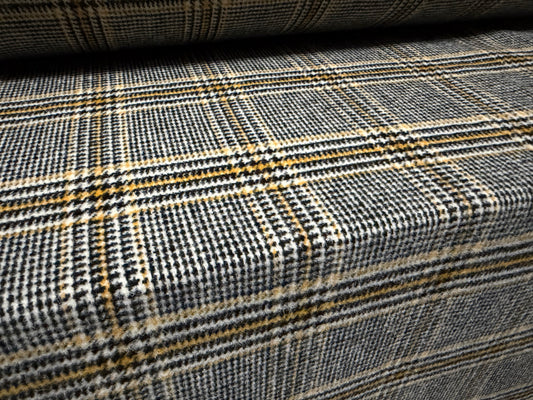 Wool flannel fabric, per metre - dogtooth check - black & gold