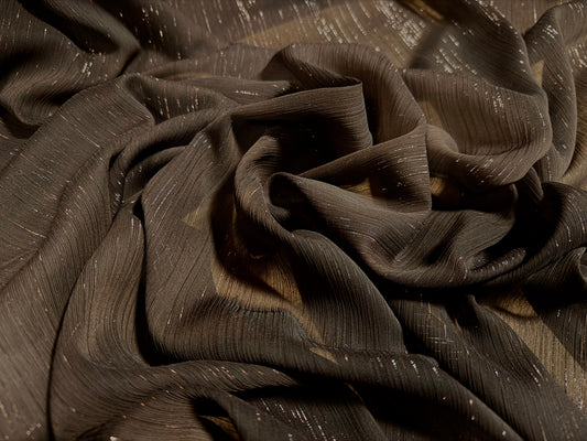 Chiffon woven dress blouse fabric, per metre - metallic lurex slub stripe - dark brown