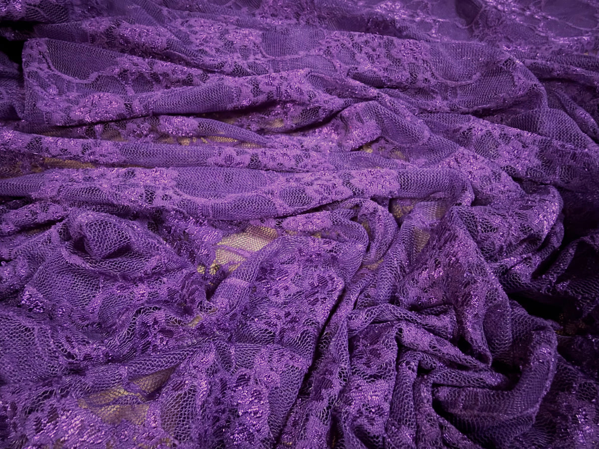 Stretch spandex mesh lace net fabric, per metre - floral - African Violet