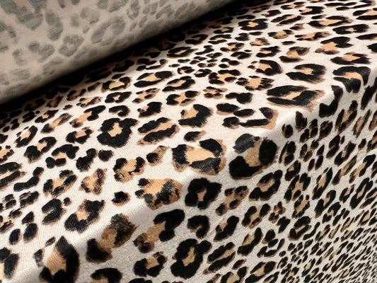 Viscose spandex stretch single jersey fabric, per metre - Leopardskin print - cream beige & black