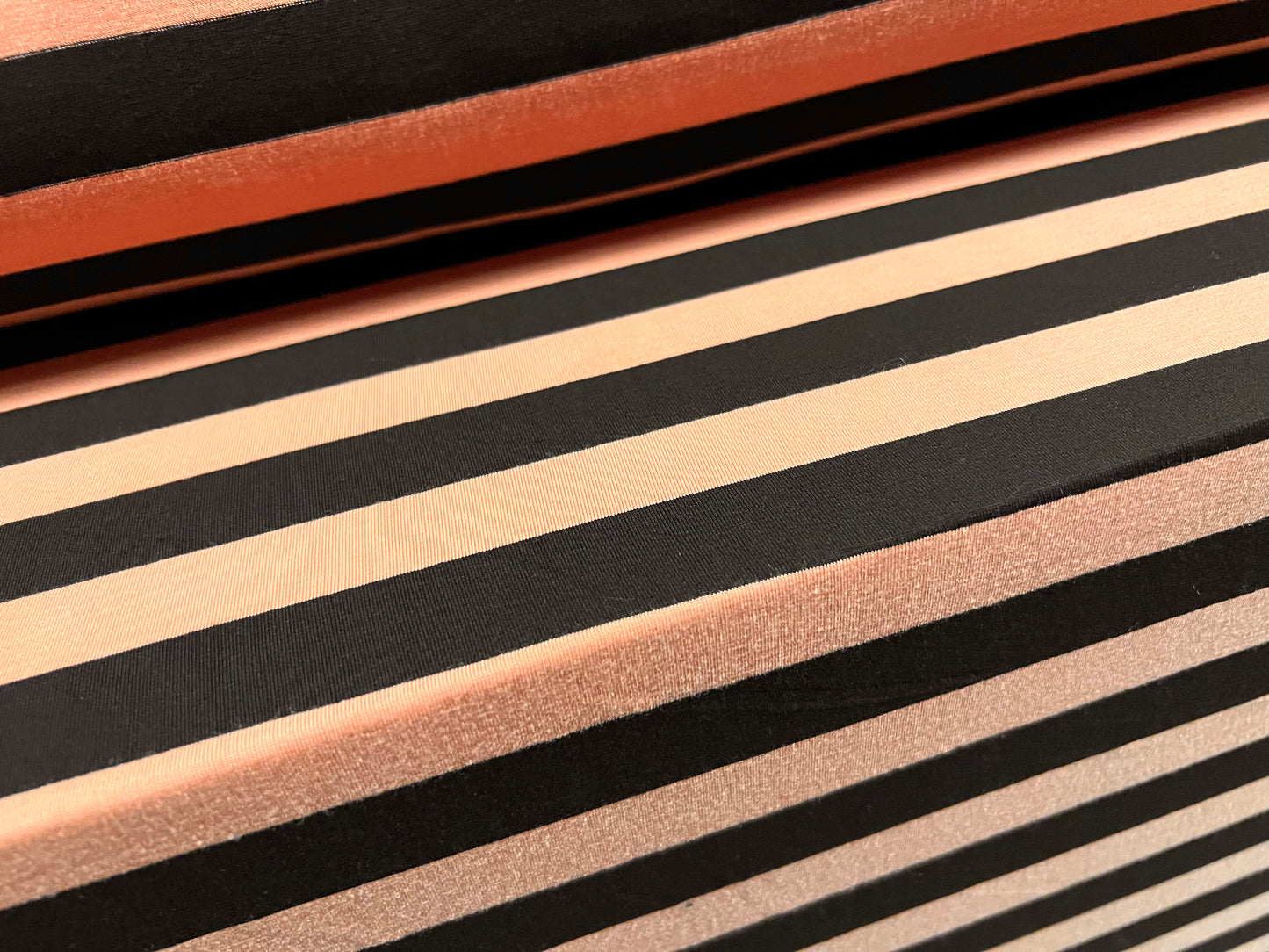 Viscose spandex stretch single jersey fabric, per metre - stripe - salmon pink & black