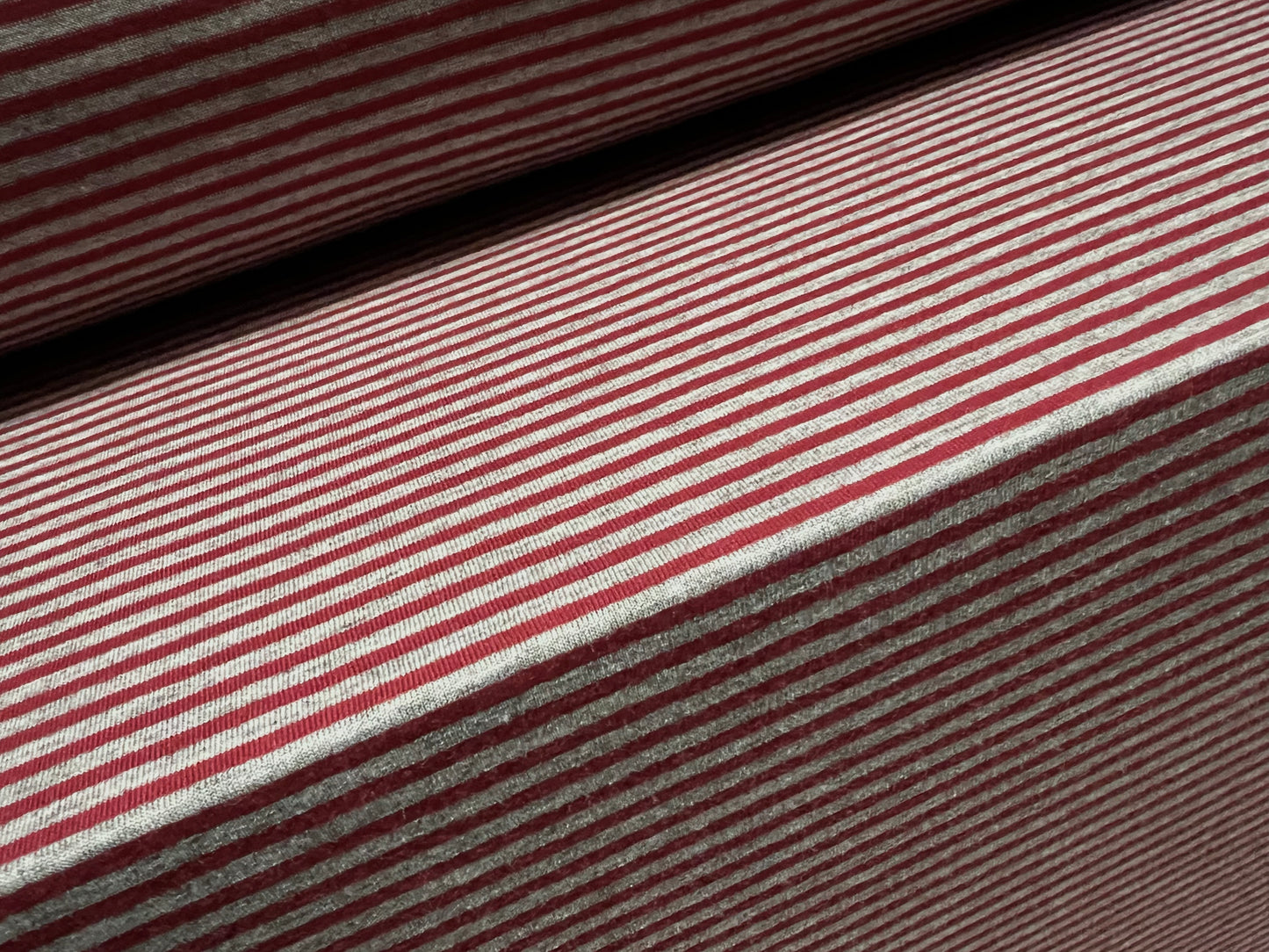 Viscose spandex stretch single jersey fabric, per metre - stripe - winter red & grey marl 3mm