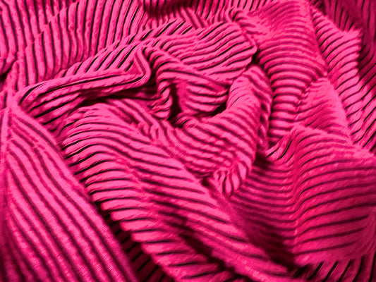 Textured thermal rib stretch spandex jersey knit fabric, per metre - bright fuchsia pink & black