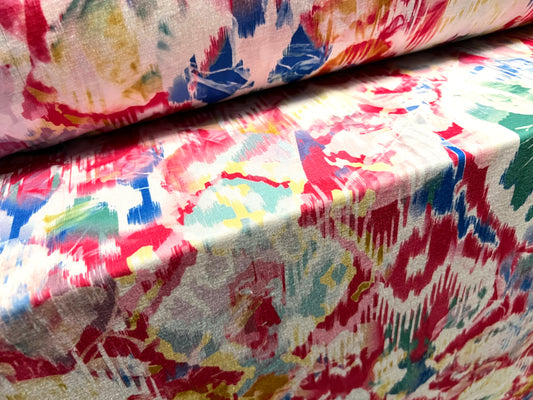 Soft handle single jersey fashion fabric, per metre - stylised floral print - cerise & white