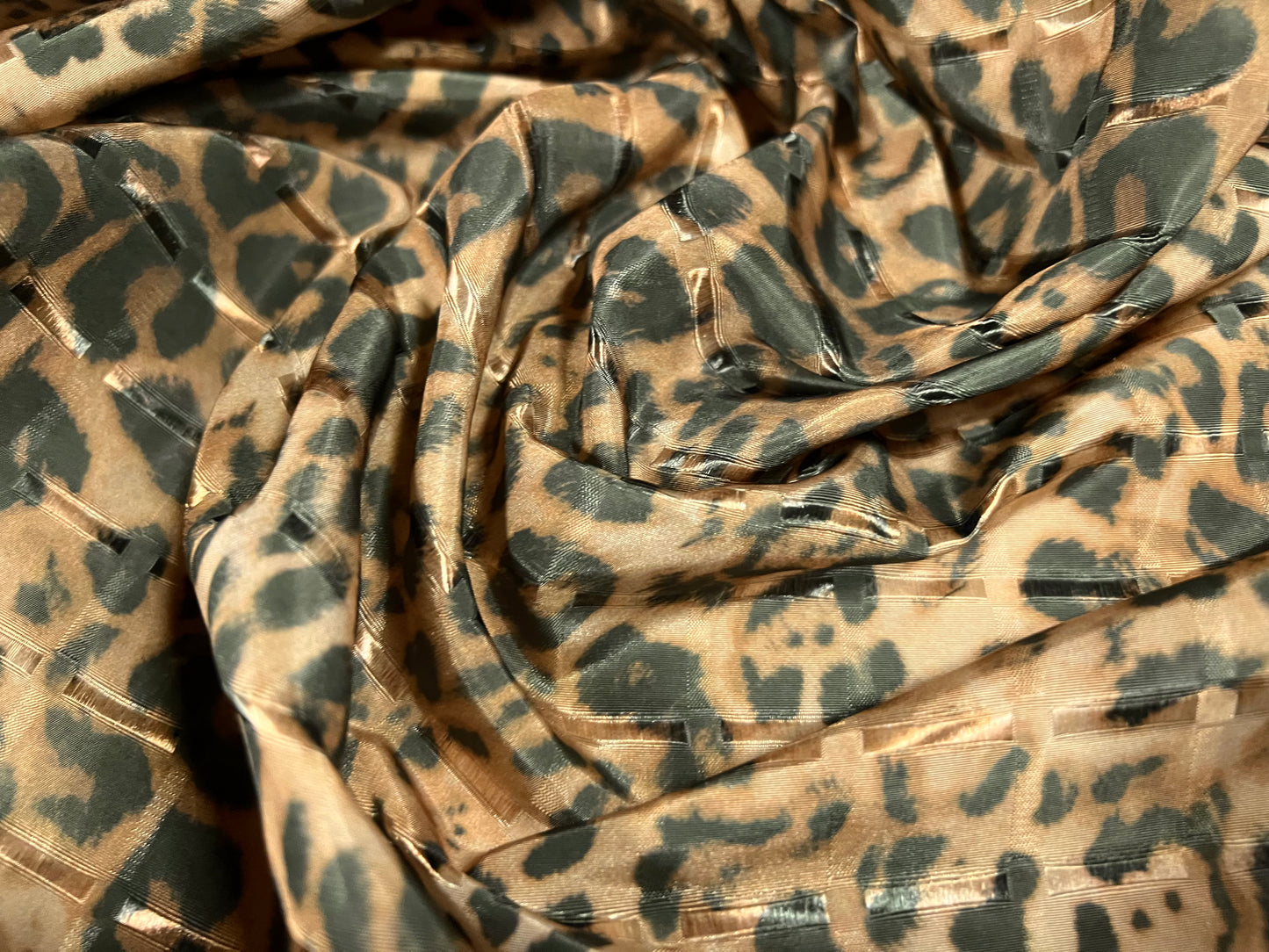 Satin jacquard woven dress fabric, per metre - zebra animal print - leopardskin animal print - brown