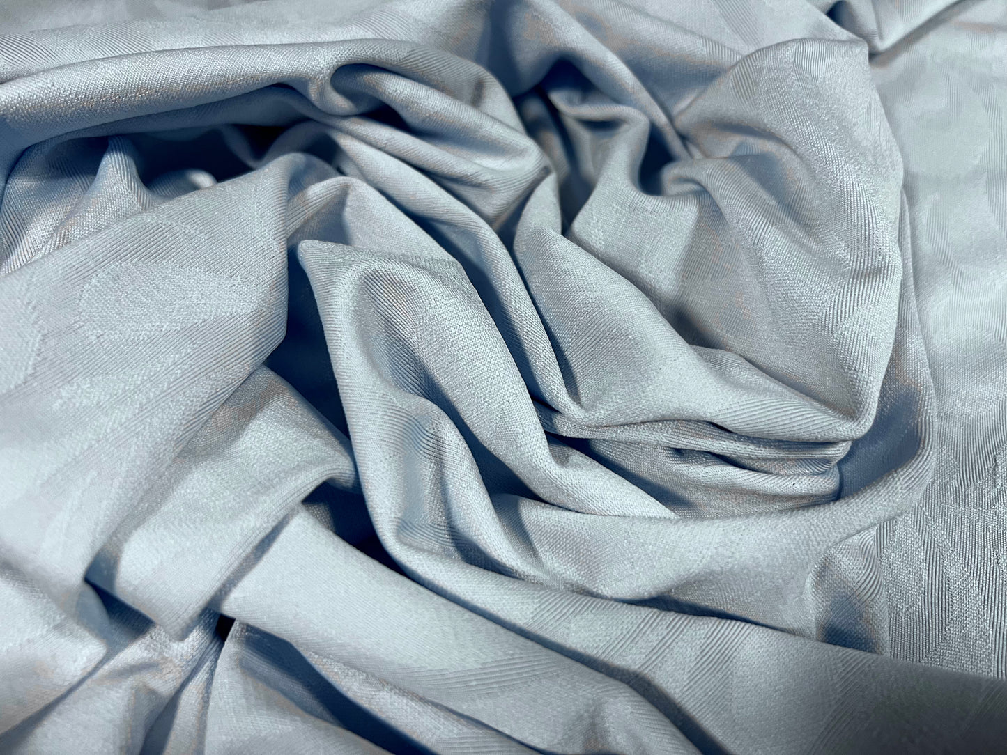 Jacquard single jersey stretch spandex fabric, per metre - leaf jacquard - pale blue