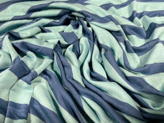 Soft handle slub single jersey fabric, per metre - stripe - turquoise & blue