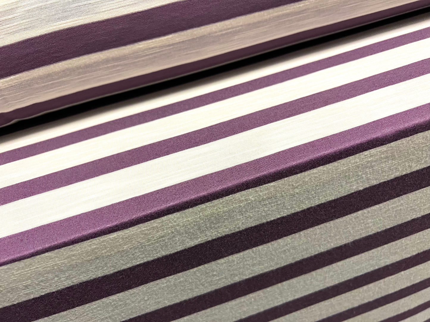 Soft handle slub single jersey fabric, per metre - stripe - grape & white