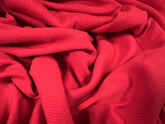 Cotton spandex stretch rib jersey fabric, per metre - plain - red