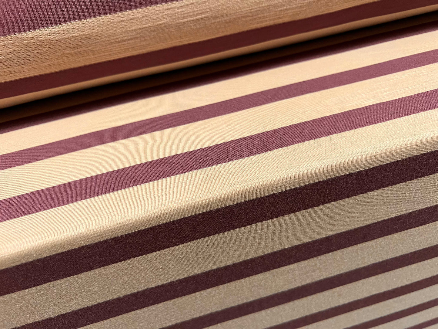 Soft handle slub single jersey fabric, per metre - stripe - mauve & stone